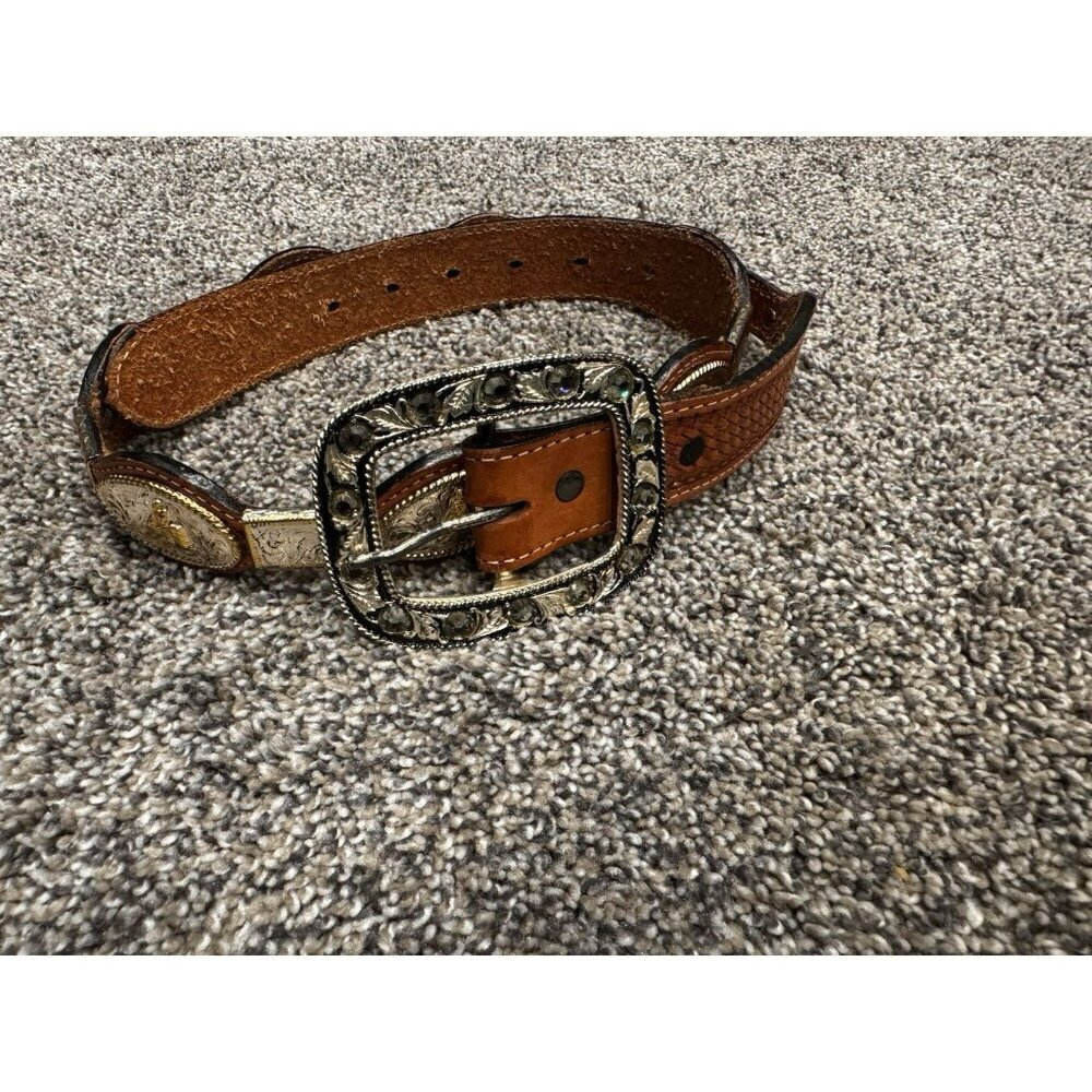 Vintage Brown Leather Barrel Racing Cowboy Belt Size 34
